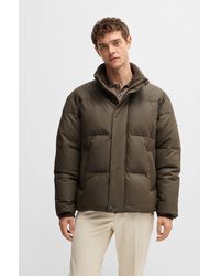 BOSS - X Aston Martin Leather Puffer Jacket With Wool Ribbing - Lyst