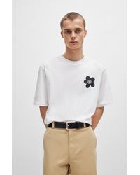 HUGO - Cotton-jersey T-shirt With Flower Logo Artwork - Lyst