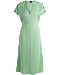 BOSS - Kleid Aus Stretch-Gewebe Mit V-Ausschnitt - Lyst