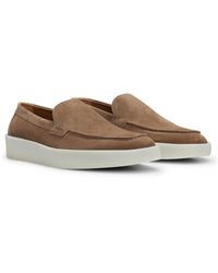 BOSS - Suede Slip-on Loafers With Emed Logo - Lyst