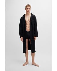 BOSS - Cotton-terry Hooded Dressing Gown With Signature-stripe Belt - Lyst