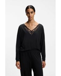 BOSS - Long-Sleeved Pyjama Top With Lace Neckline - Lyst