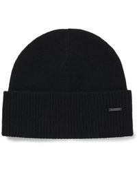 BOSS - Knitted Cashmere Beanie With Metal Logo Plaque - Lyst