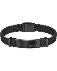 BOSS - Suede Braided Cuff With Logo Plate - Lyst