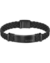 BOSS - Suede Braided Cuff With Logo Plate - Lyst
