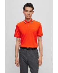 BOSS - Slim-fit Polo Shirt In Cotton With Striped Collar - Lyst