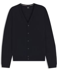 BOSS - Cardigan boutonné en laine vierge avec logo brodé - Lyst