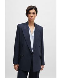 BOSS - Relaxed-fit Blazer In Stretch Wool And Linen - Lyst