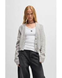 HUGO - Relaxed-Fit V-Neck Cardigan With Stacked Logo - Lyst