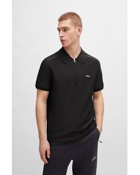 BOSS - Short-sleeved Zip-neck Polo Sweater With Logo Detail - Lyst