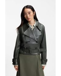 BOSS - Leather Jacket With Trench Styling - Lyst