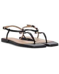 BOSS - Leather Sandals With Toe-post Detail - Lyst