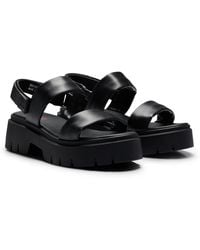 HUGO - Nappa-leather Sandals With Padded Upper Straps - Lyst