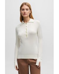 BOSS - Silk Sweater With Polo Collar In Slim Fit - Lyst