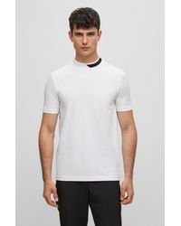 BOSS - Stretch-cotton T-shirt With Logo-stripe Jacquard Collar - Lyst