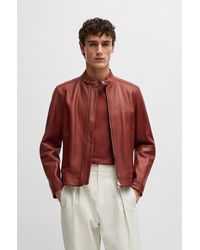 BOSS - Regular-fit Zip-up Jacket In Grained Leather - Lyst