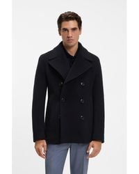 BOSS - Slim-Fit Double-Breasted Coat - Lyst