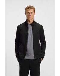 BOSS - Stretch-Cotton Zip-Up Sweatshirt With Logo Print - Lyst