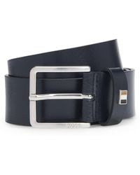 BOSS - Italian-Leather Belt With Signature-Stripe Keeper Trim - Lyst