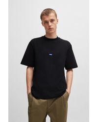 HUGO - S Nieros Cotton-jersey T-shirt With Blue Logo Patch - Lyst