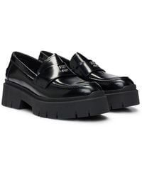 HUGO - Stacked-logo Loafers In Leather With Chunky Sole - Lyst