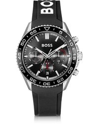 BOSS - Montre chronographe à cadran noir et bracelet en silicone - Lyst