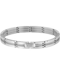 BOSS - Tone Striped Cuff With Logo Clasp - Lyst