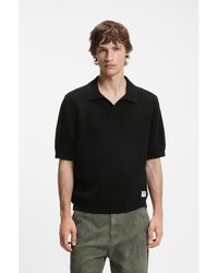 HUGO - Waffle-Structure Knit Polo With Johnny Collar - Lyst