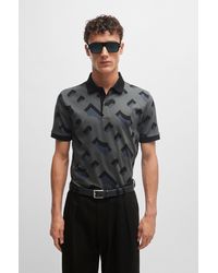 BOSS - Monogram-jacquard Polo Shirt In Mercerized Stretch Cotton - Lyst