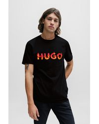 HUGO - Cotton-jersey T-shirt With Puffed Flame Logo - Lyst