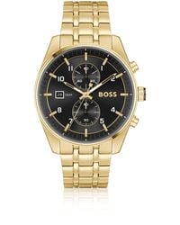 BOSS - Link-bracelet Chronograph Watch With Black Dial - Lyst