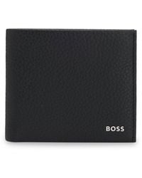 BOSS - Grained-Leather Folding Wallet With Polished Logo Lettering - Lyst
