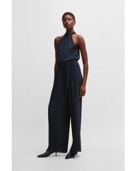 BOSS - Sleeveless Jumpsuit With Plissé Pleats And Tie Belt - Lyst