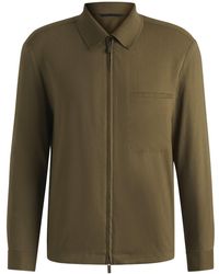 BOSS - Relaxed-Fit Overshirt Met Rits Van Een Linnenmix - Lyst