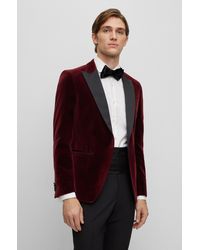BOSS - Slim-fit Tuxedo Jacket In Pure-cotton Velvet - Lyst