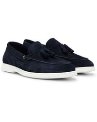 BOSS - Suede Slip-on Loafers With Tassel Trim - Lyst
