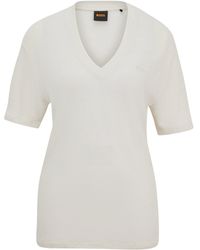 BOSS - T-Shirt aus Leinen mit V-Ausschnitt - Lyst
