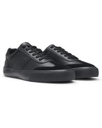 BOSS - Grained Faux-Leather Trainers With Genuine Leather Trims - Lyst