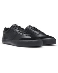 BOSS - Grained Faux-Leather Trainers With Genuine Leather Trims - Lyst