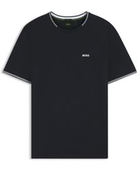 BOSS - T-Shirt En Coton Stretch Avec Rayures Et Logo - Lyst
