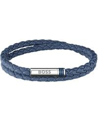 BOSS - Bracciale Effetto Denim A Doppio Intreccio Con Chiusura Con Logo - Lyst