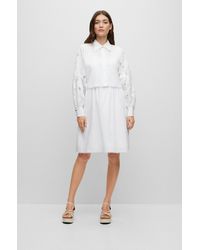 BOSS - Relaxed-fit Dress In Pure Cotton With Broderie Anglaise - Lyst
