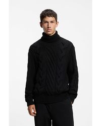HUGO - Oversized-Fit Rollneck Sweater With Cable Knit - Lyst
