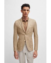 BOSS - Slim-fit Jacket In Micro-patterned Linen And Cotton - Lyst