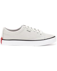 HUGO Low-top Trainers In Cotton Canvas With Red Logo Patch - White