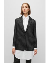 BOSS - Oversized-fit Jacket In Striped Stretch Wool - Lyst