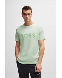 BOSS - Cotton-jersey Regular-fit T-shirt With Mesh Logo - Lyst