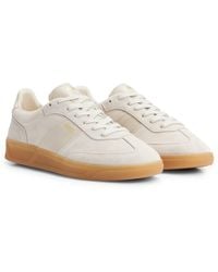 BOSS - Suede Trainers With Emed Gold-tone Logo - Lyst