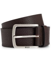 BOSS - Italian-leather Belt In Rich Grain With Logo Buckle - Lyst