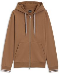 BOSS - Cotton-Blend Zip-Up Hoodie With Patterned Drawcords - Lyst